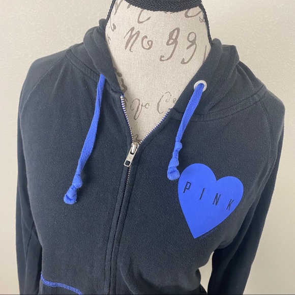 Victoria Secret Pink Zip Up Jacket Black with blue - Picture 10 of 10